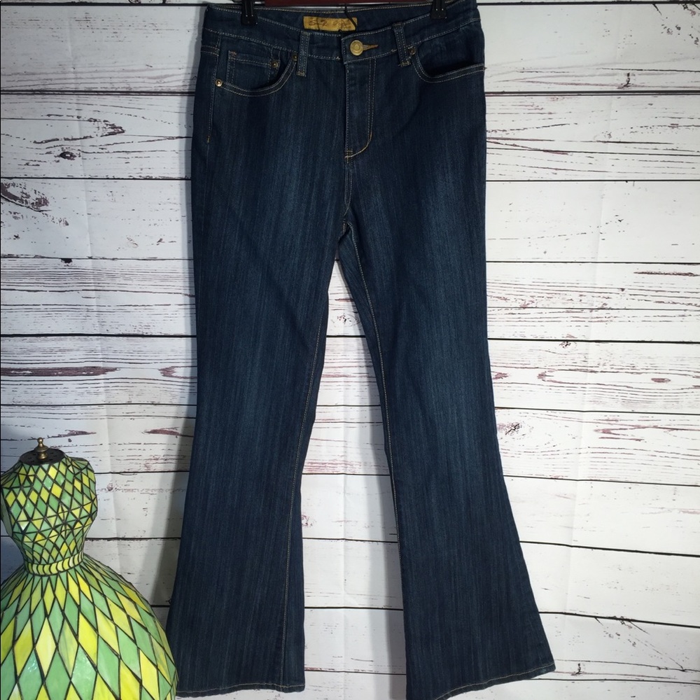Seven7 Flare Leg Jeans Embellished Pockets Size 6